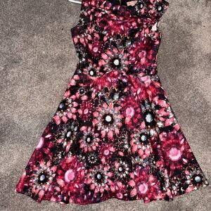 Ted Baker Skater Style Vibrant Pink and Black Floral Dress